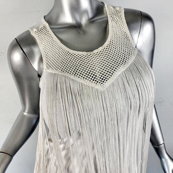 NWT~$60~INC~INTERNATIONAL CONCEPTS~S~WHITE FRINGE SLEEVELESS T-SHIRT TANK TOP - Picture 13 of 16